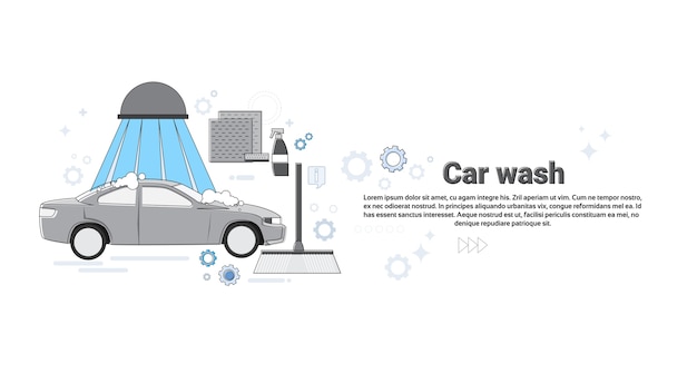 Car wash service auto business web banner vector illustration