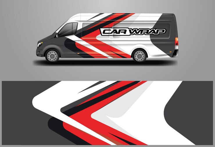Car Wrap Van Design Diseños de fondo gráfico vectorial para vehículos y carga de la empresa.