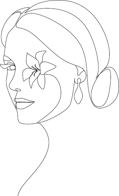 Cara abstracta con flores por dibujo vectorial de una línea Retrato estilo minimalista