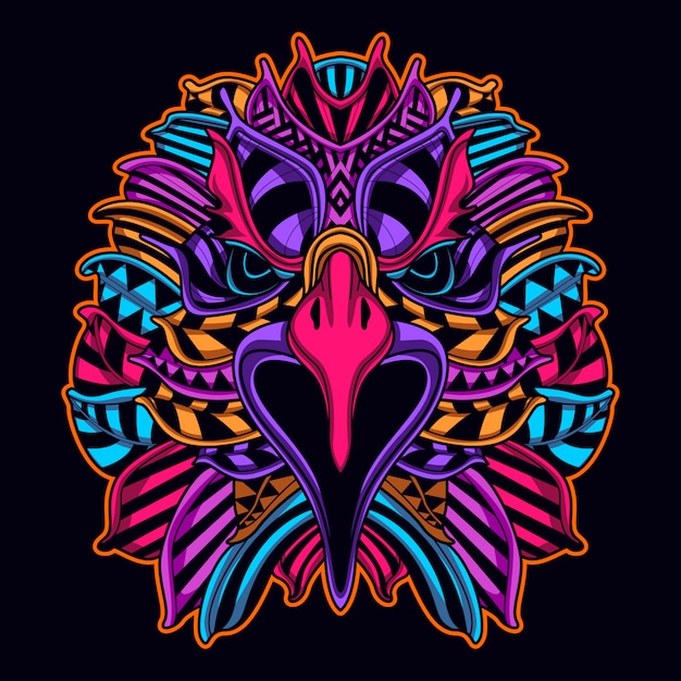 cara de águila en el arte de color neón estilo