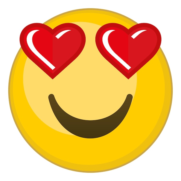 Cara amarilla con ojos de corazón. amor obsesión emoji aislado sobre fondo blanco.