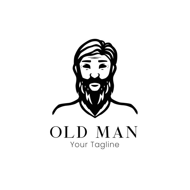 Cara de anciano con diseño de logotipo de barba y bigote