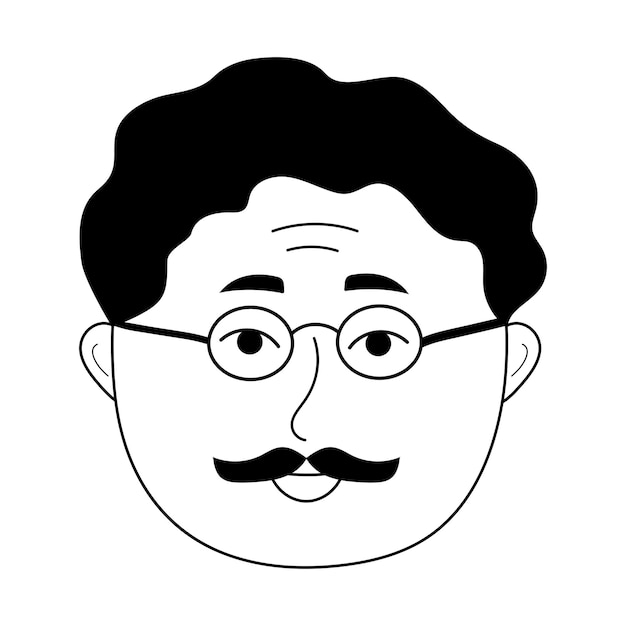 Cara de anciano con gafas y bigote al estilo garabato