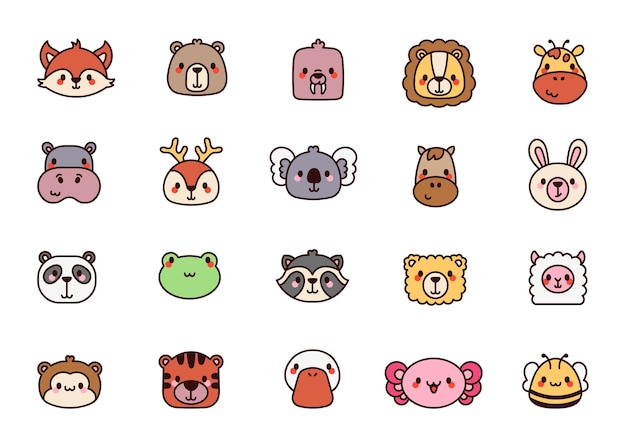 Cara de animal graciosa personaje de dibujos animados adorable