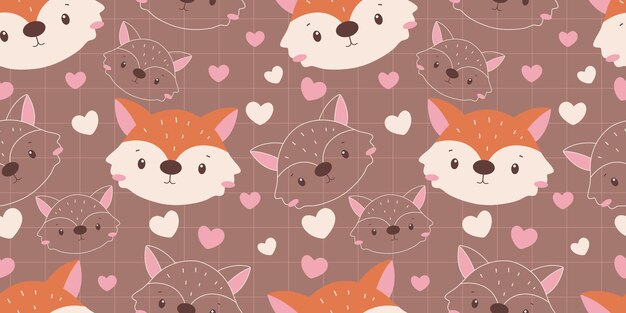 Cara de animales lindos y patrones sin fisuras florales