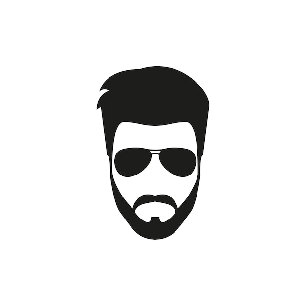 Cara de barba de hombre hipster con icono de gafas en plano Vector moderno boceto