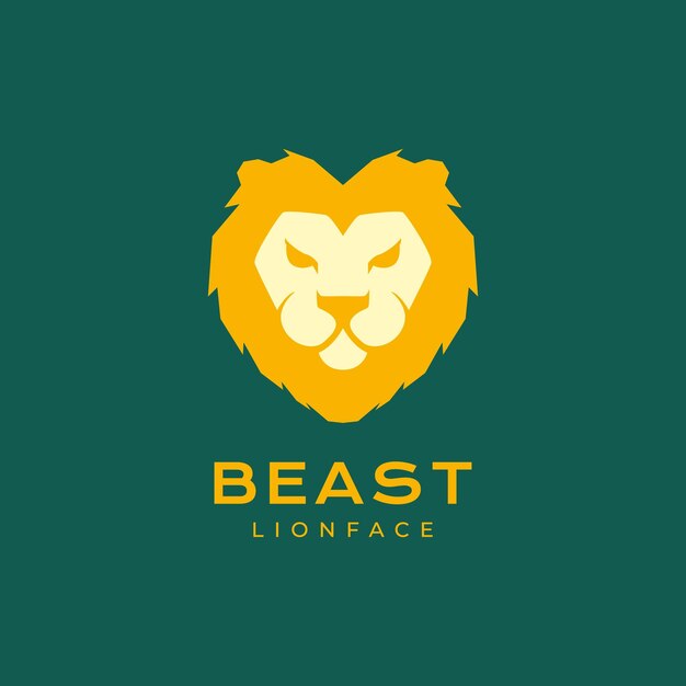 Cara bestia sabana bosque animal león melena mascota línea plana logotipo diseño vector icono ilustración