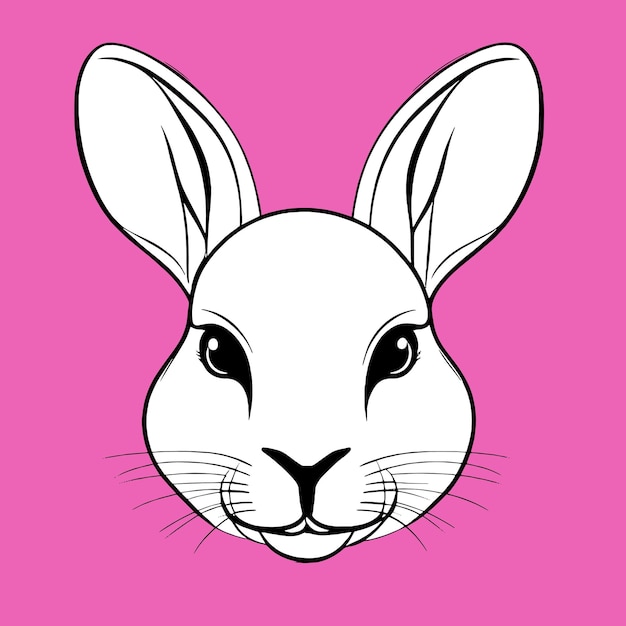 Cara blanca de un lindo conejo sobre un fondo rosa Logotipo de ilustración vectorial