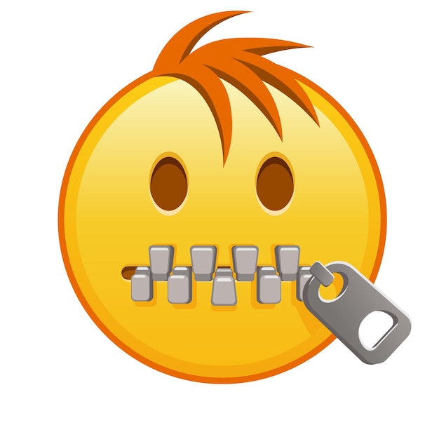 Cara de boca con cremallera Gran tamaño de emoji amarillo sonrisa con cabello