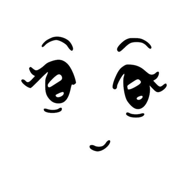 Cara bonita de Kawai, ojos y boca de estilo mangaste, emoticon japonés de dibujos animados divertidos