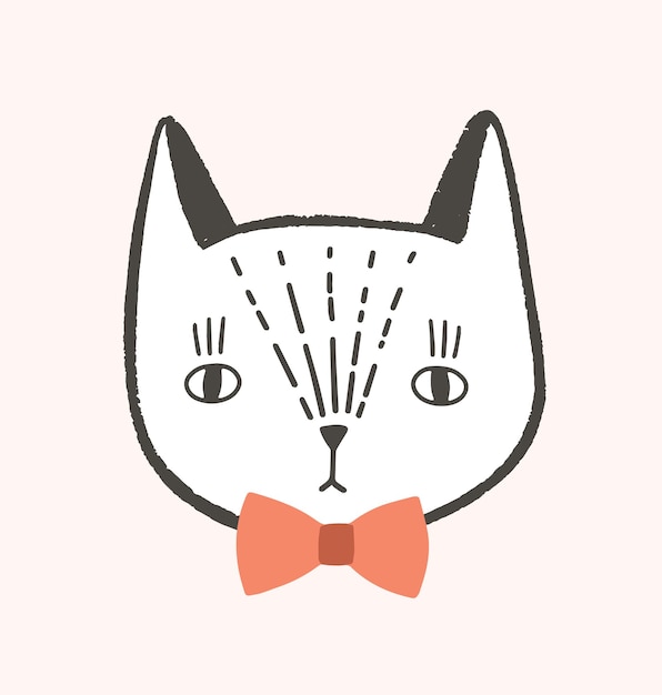 Vector cara bonita o cabeza de gato con elegante pajarita