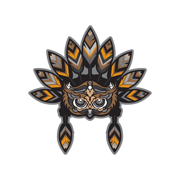 Cara de búho con plumas indias Búho de patrones Bueno para logotipos, impresiones y postales Ilustración vectorial