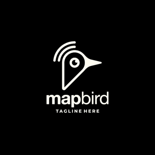 Cara de cabeza de animal de pájaro con mapa Pin Ubicación Diseño de logotipo Inspiración
