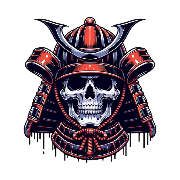 Cara de cabeza de cráneo con diseño de casco samurai ilustración vectorial cultura tradicional japonesa