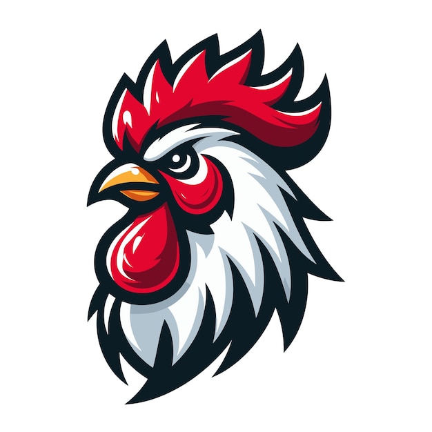 Cara de cabeza de gallo mascota diseño del logotipo deportivo diseño del emblema de cabeza de pollo ilustración vectorial