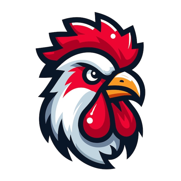 Cara de cabeza de gallo mascota diseño del logotipo deportivo diseño del emblema de cabeza de pollo ilustración vectorial