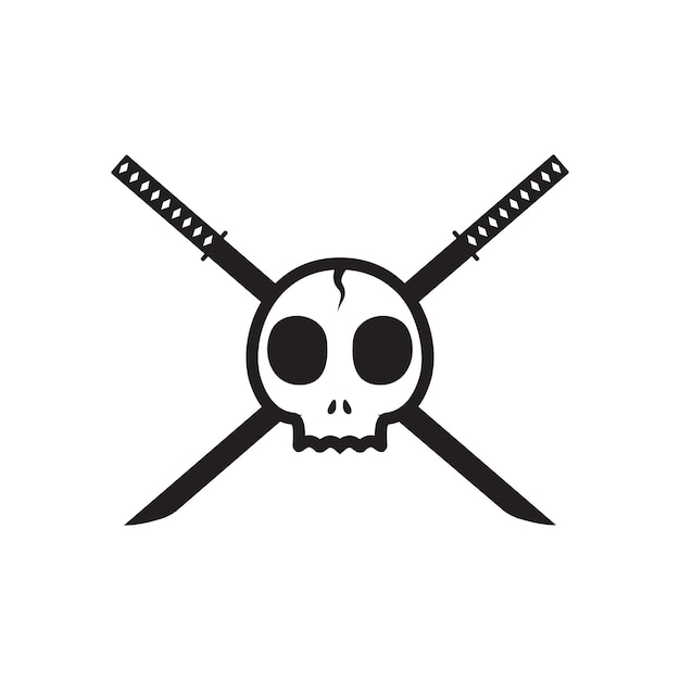 Cara de calavera con diseño de logotipo de espadas cruzadas símbolo gráfico vectorial icono signo ilustración idea creativa