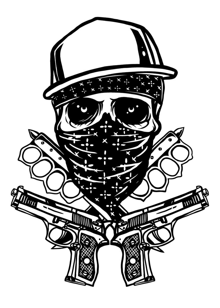 Vector cara de calavera urbana con armas