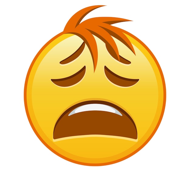 Cara cansada Gran tamaño de emoji amarillo sonrisa con cabello