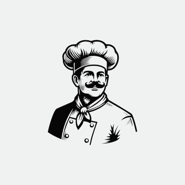 Cara de chef maestro con bigote y sombrero ilustración para el logotipo chef logoai generado