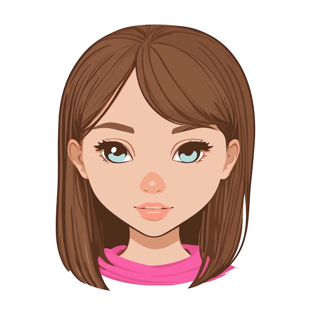 Cara de chica linda Vector mujeres de dibujos animados linda Arte vectorial