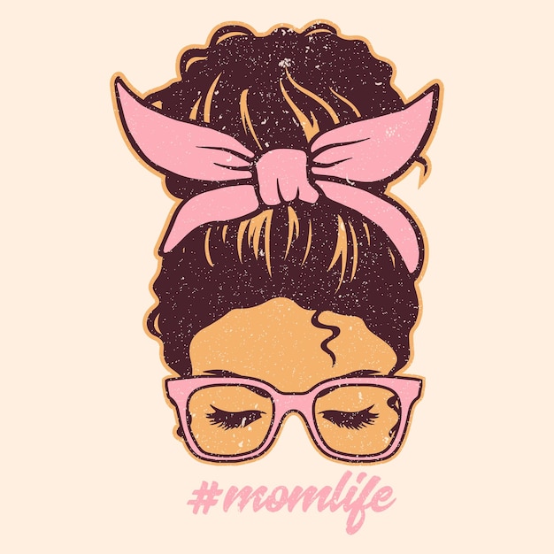 Vector la cara de la chica con el pelo bandana momlife diseño gráfico