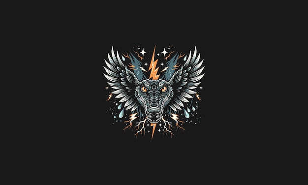 cara de cocodrilo con alas diseño de obras de arte vectorial