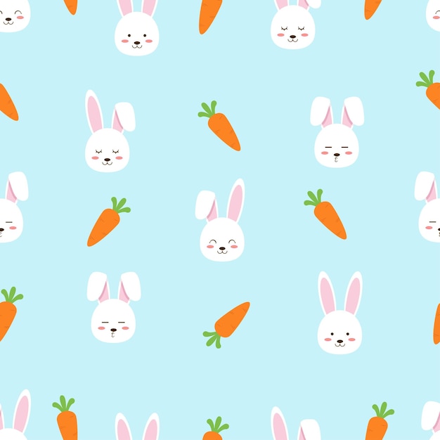 Cara de conejo de patrones sin fisuras y zanahoria. Tema de Pascua para la impresión de fondo o papel y tela