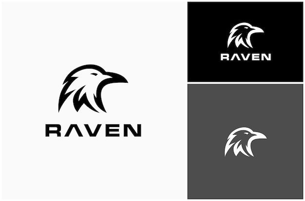 Cara de cuervo Corvus Cabeza de pájaro Vida silvestre Ilustración moderna de diseño de logotipo vectorial simple