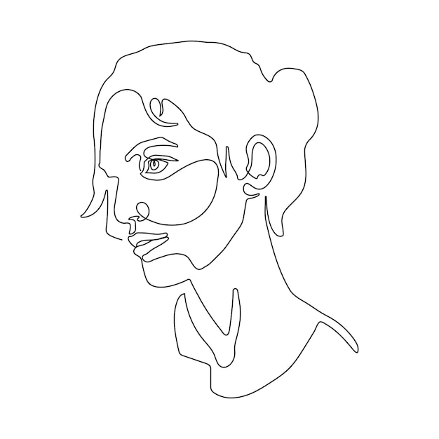 Cara de dibujo de una línea Arte minimalista moderno contorno estético Retrato de mujer abstracto estilo minimalista Ilustración de vector de línea única