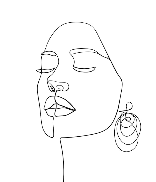 Cara de dibujo de una línea. Retrato de mujer abstracta. Arte minimalista moderno. - ilustración vectorial