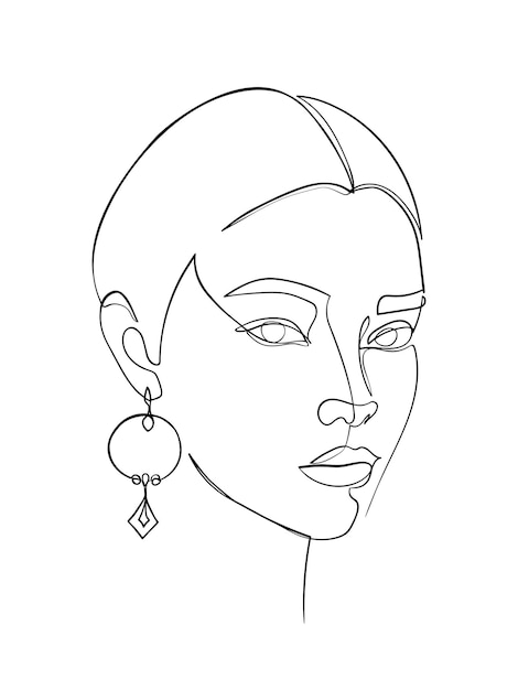 Cara de dibujo de una línea retrato de mujer abstracto arte minimalista moderno ilustración vectorial