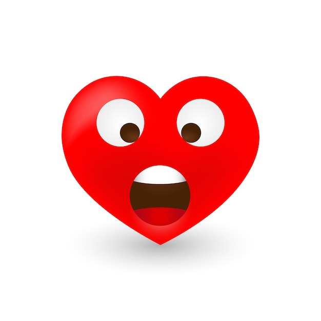 Cara de dibujos animados de emoji de corazón sorprendido