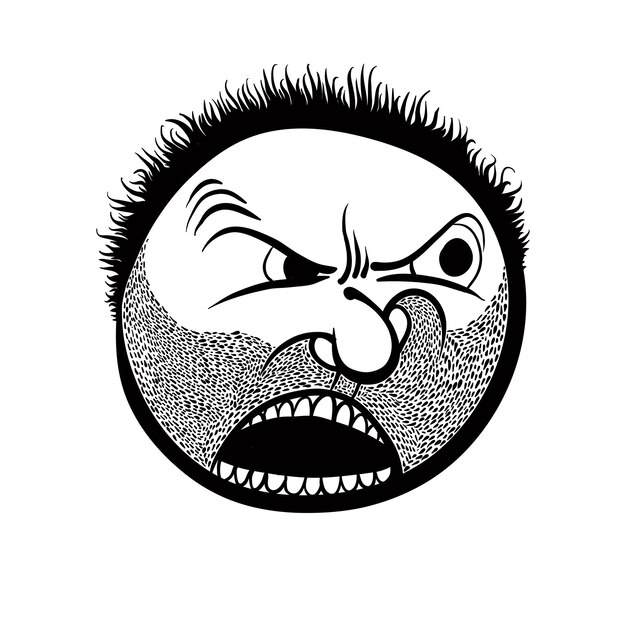 Cara de dibujos animados enojada con rastro de líneas negras y blancas ilustración vectorial