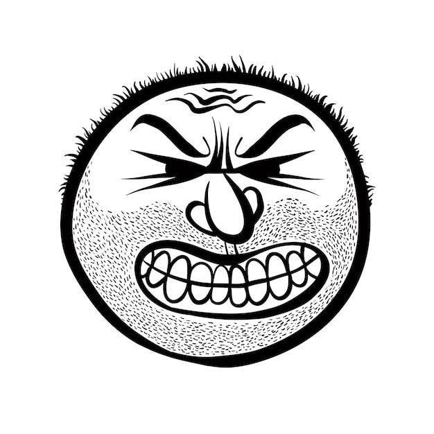 Cara de dibujos animados enojado con rastrojo, ilustración vectorial.