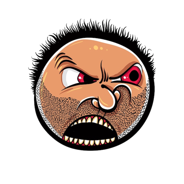 Cara de dibujos animados enojado con rastrojo, ilustración vectorial.