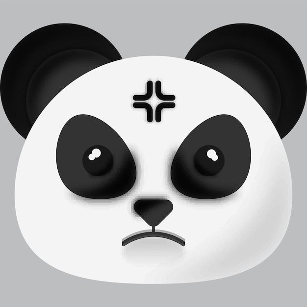 Cara de dibujos animados de oso panda enojado sobre fondo gris