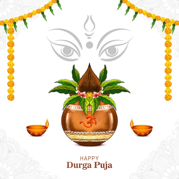 Cara de la diosa durga para el fondo de la tarjeta kalash happy durga puja