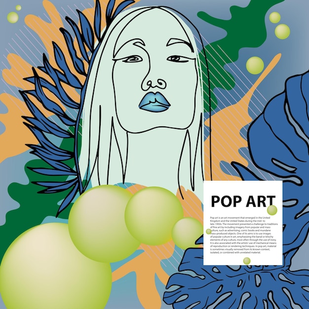 Cara de diseño de portada de arte pop dibujada en una línea elegante ilustración vectorial