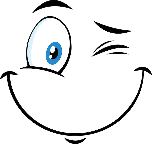 Vector cara divertida de dibujos animados guiño con ilustración de vector de expresión sonriente