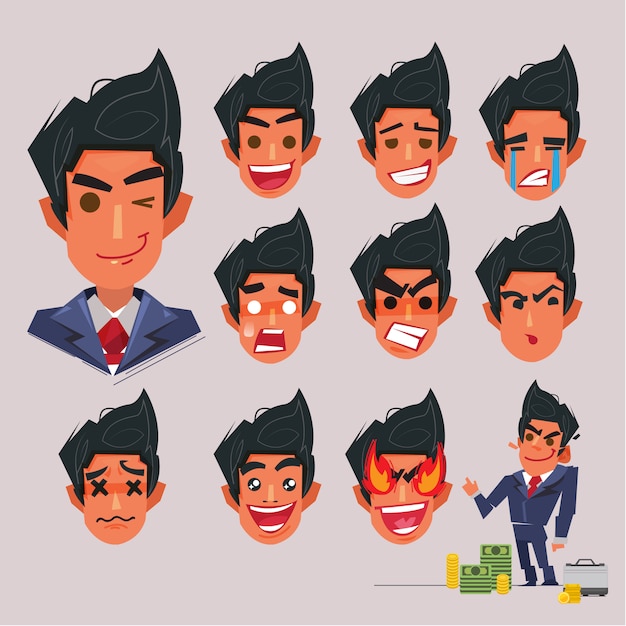 Vector cara emocional del empresario. diseño de personaje