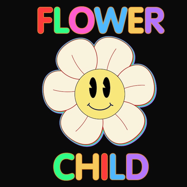 Cara de emoji de sonrisa en diseño de impresión de camiseta de flores Lema infantil de flores Vector dibujado a mano carto de moda