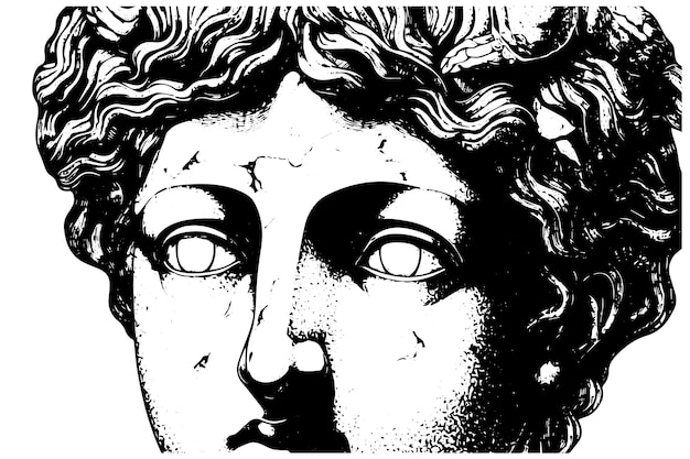 Cara de estatua sracked de escultura griega boceto de estilo de grabado dibujado a mano Ilustración vectorial Imagen