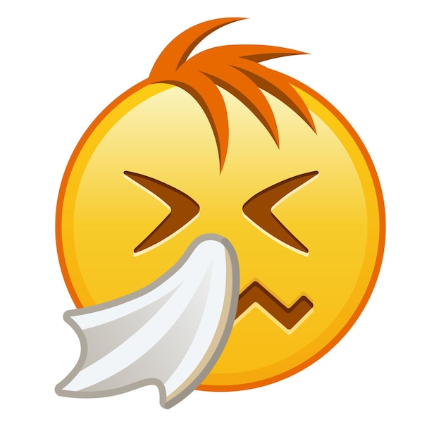 Cara estornudando Gran tamaño de emoji amarillo sonrisa con cabello
