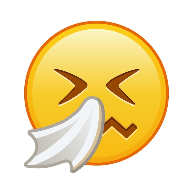 Vector cara de estornudo tamaño grande de sonrisa emoji amarilla