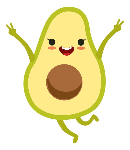 Cara feliz aguacate Carácter de fruta alegre saltando