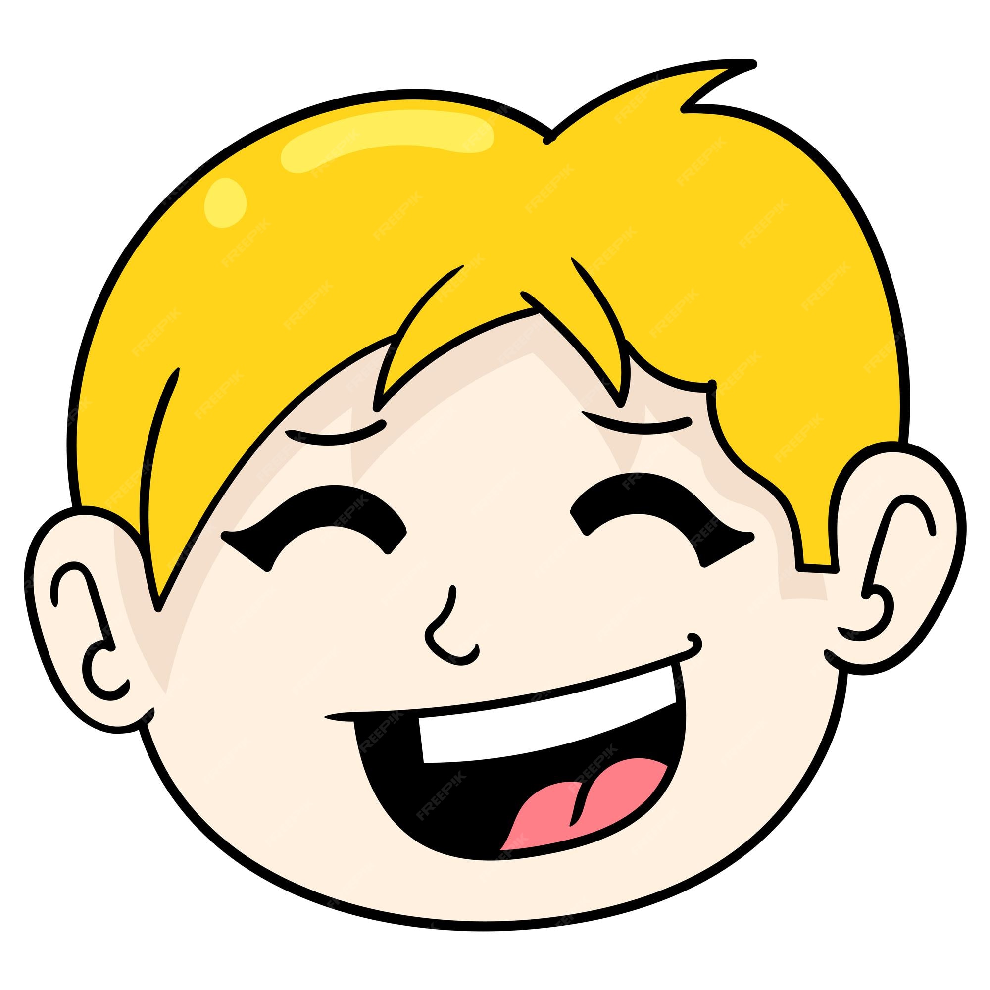 Cara feliz chico rubio fresco, emoticon de cartón de ilustración vectorial.  dibujo de icono de doodle | Vector Premium