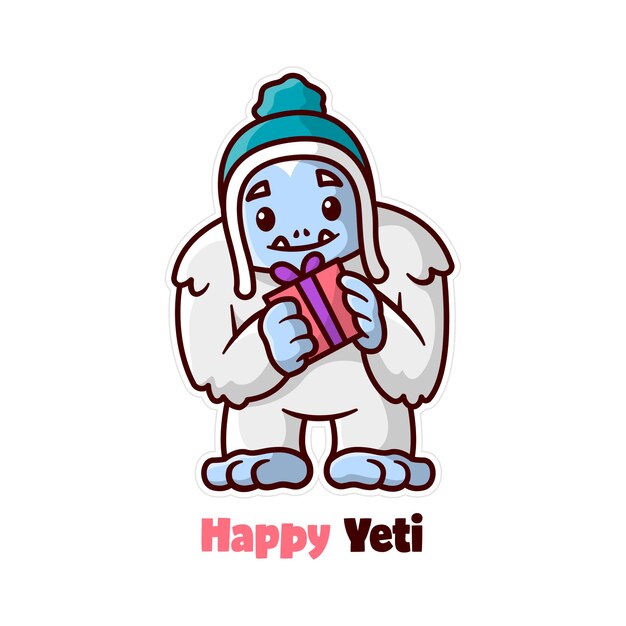 Una cara feliz yeti monster lleva un regalo de navidad ilustración