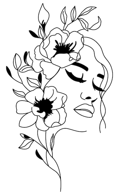 cara con flores cabeza de flores arte de línea