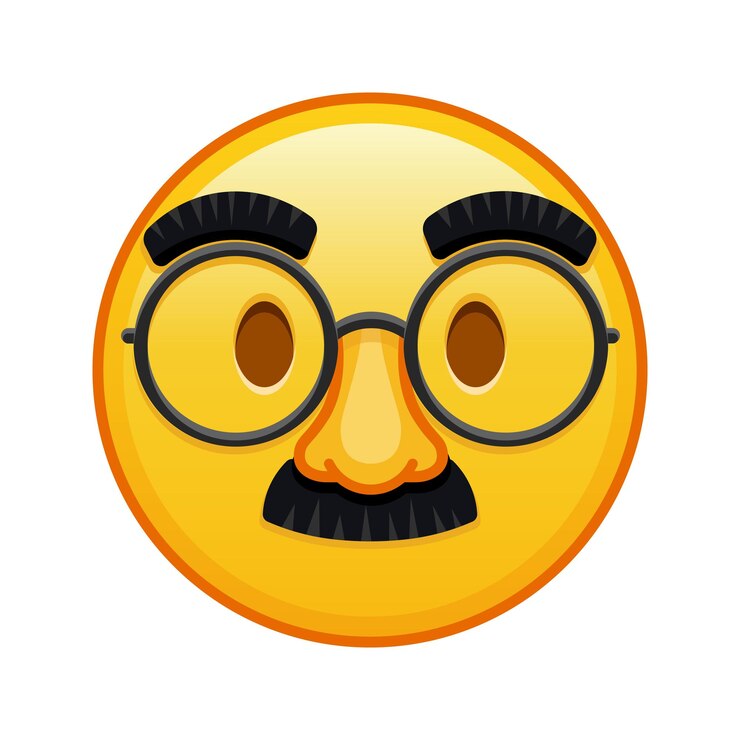 Vector cara con gafas y bigote tamaño grande de emoji amarillo sonrisa